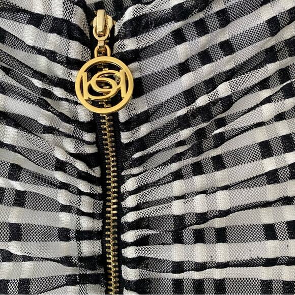 Bebe Strapless Stretchy Gingham Ruffle Zipper Mini Dress NWTs size large black - Picture 5 of 7